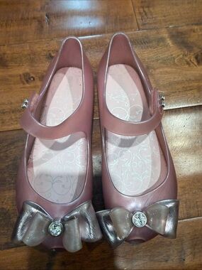 Mini Melissa Dusty Rose Bow Mary Jane Dress Shoes with Rhinestone